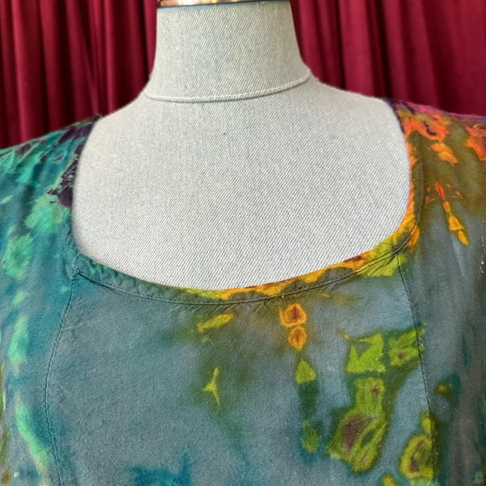 Sacred Threads Tie Dye Tank Tunic one size w/gather details on side square neck - Picture 10 of 11